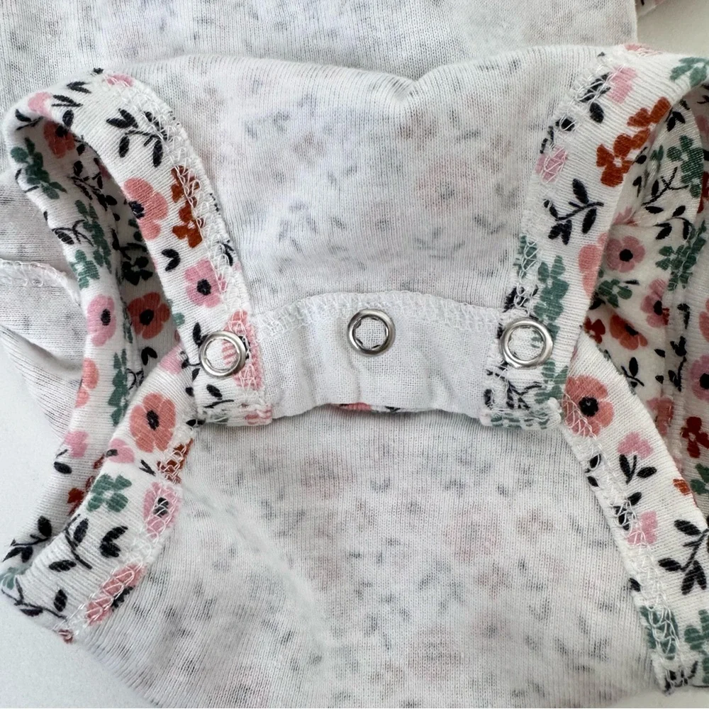 Carter’s Child Of Mine Pink Green White Boho Floral Ruffle Long Sleeve Bodysuit